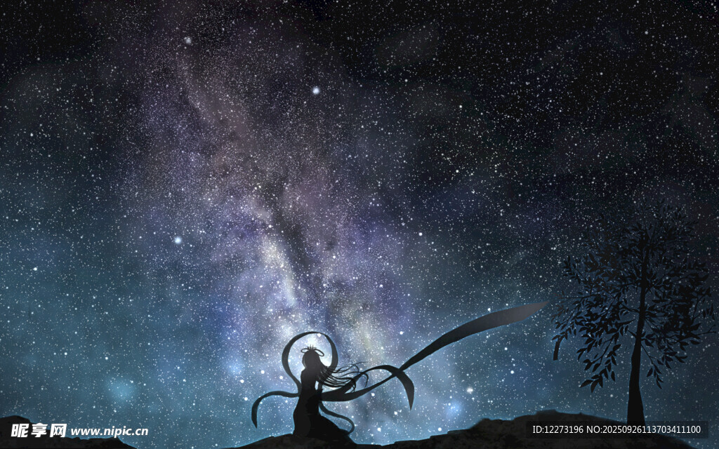 星空下持剑的神秘身影