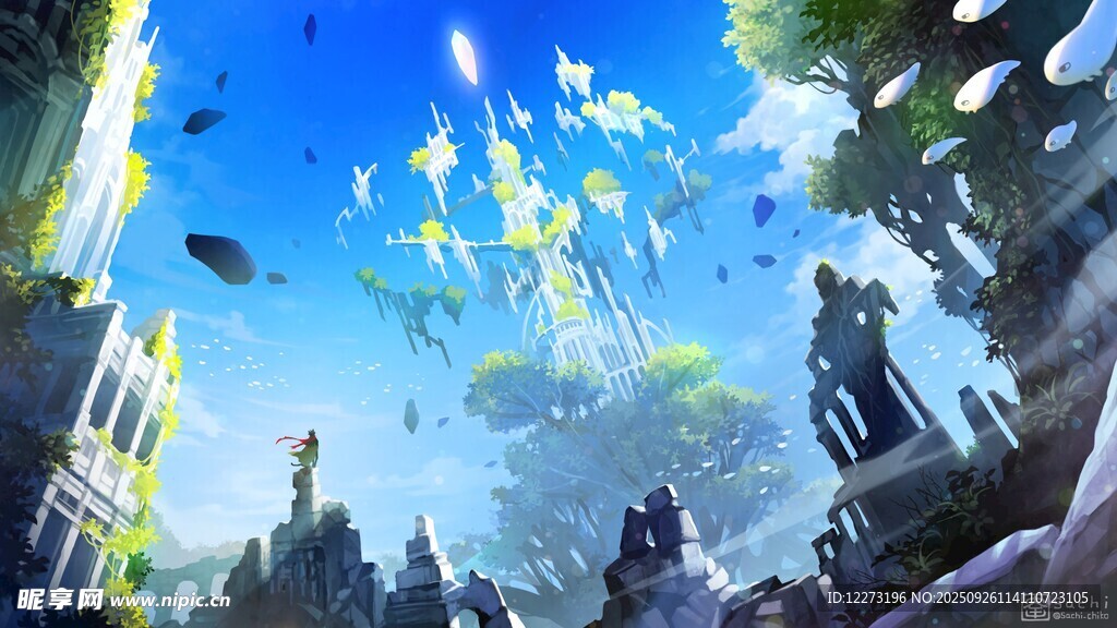 奇幻悬浮岛屿景观
