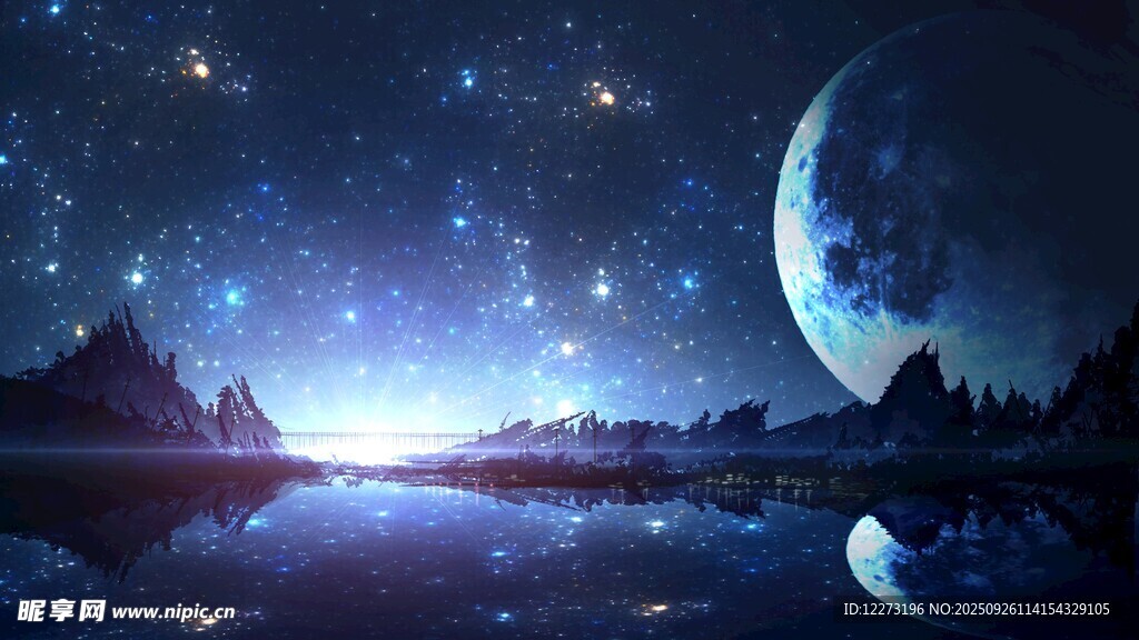 梦幻星空下的静谧湖景