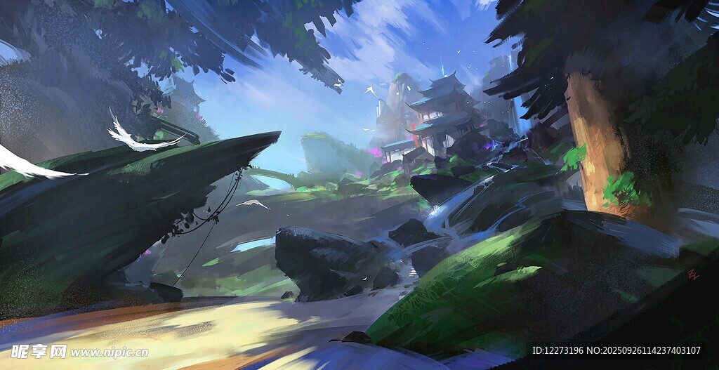 奇幻森林中的神秘岩石景观