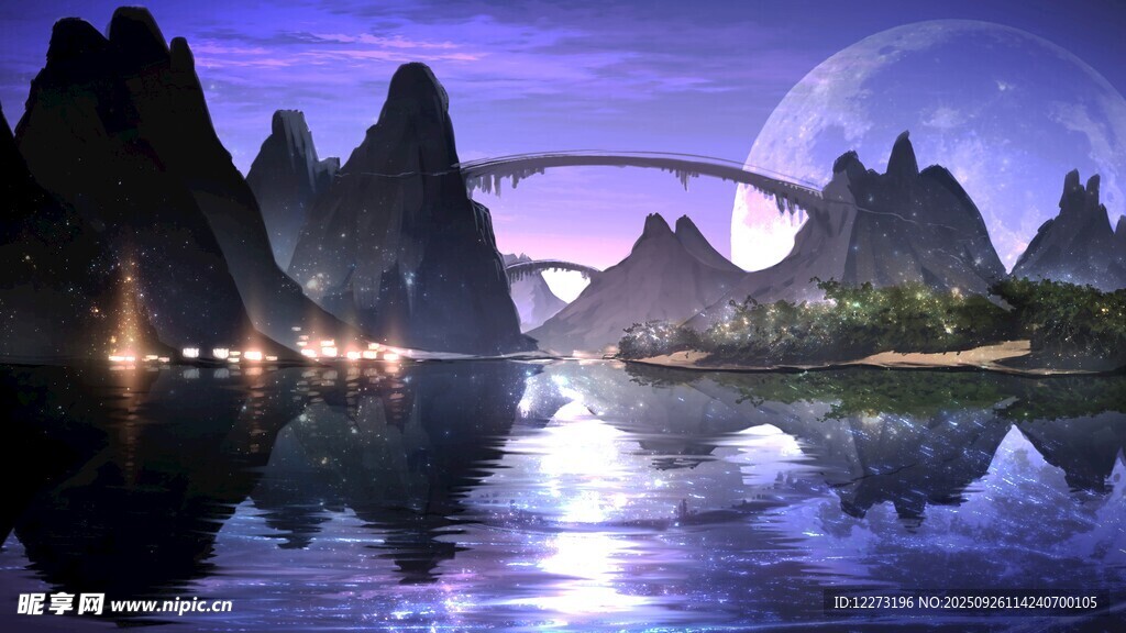 梦幻山水跨桥夜景奇观