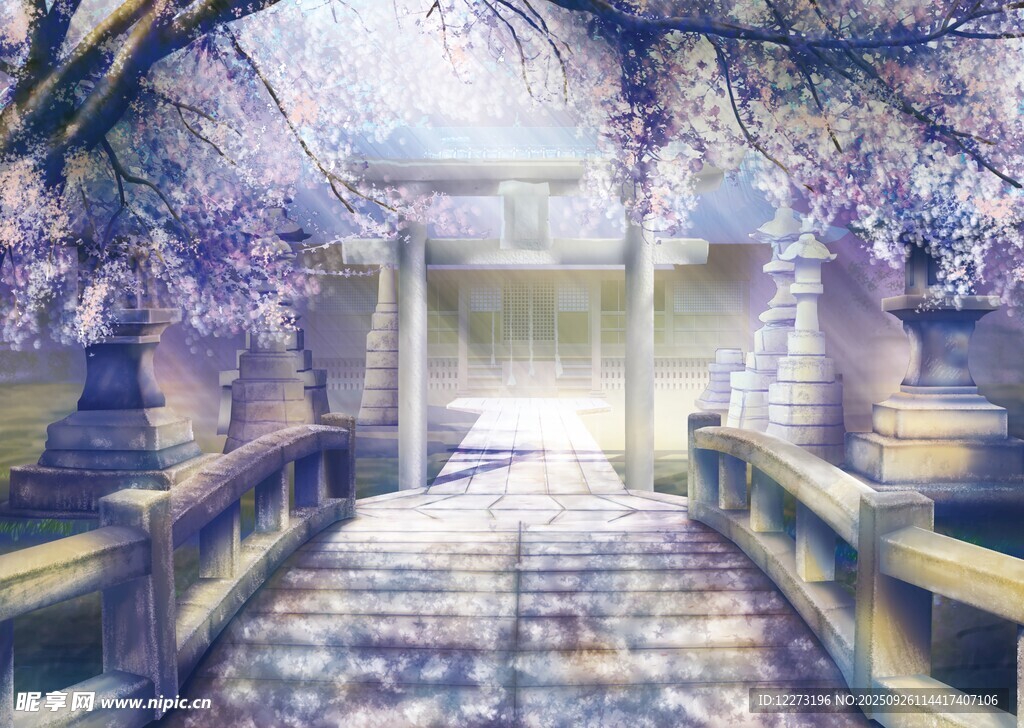梦幻紫色花径唯美场景
