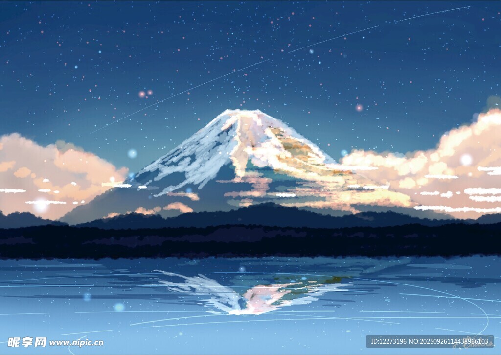 雪山映月的静谧湖景