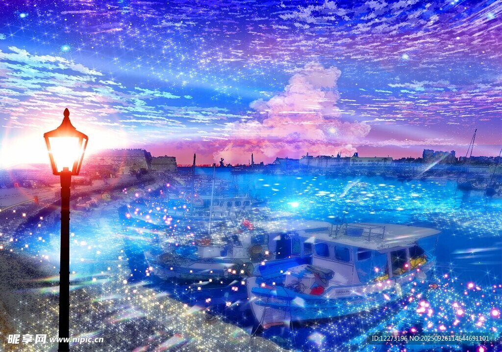 梦幻城市夜景路灯景观