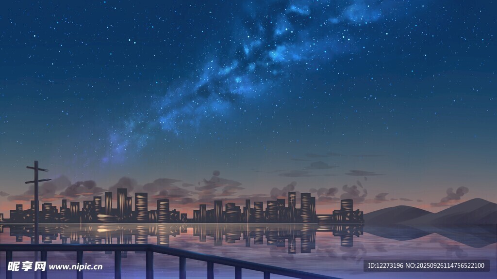 湖畔星空夜景 