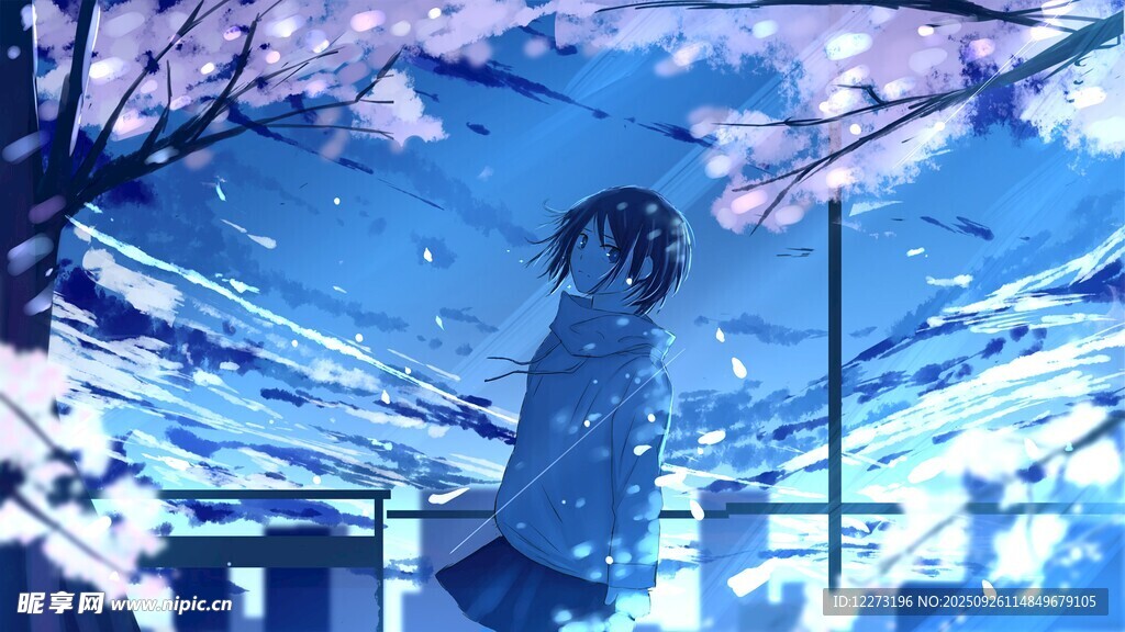 雪中日系少女唯美场景