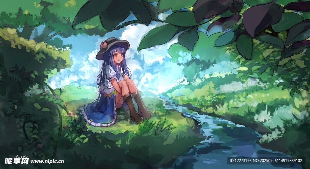 森林溪边的奇幻少女