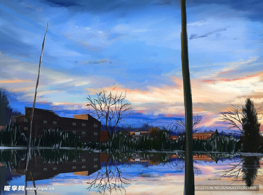 湖畔黄昏美景