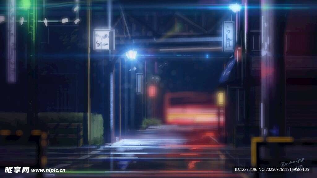 夜晚霓虹闪烁的城市街道