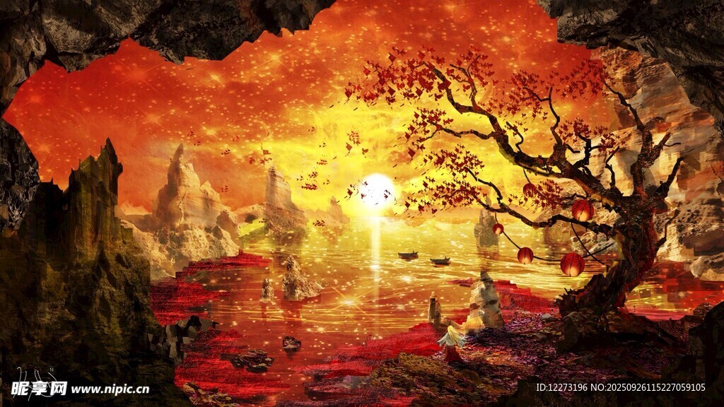 奇幻落日下的神秘魔幻场景