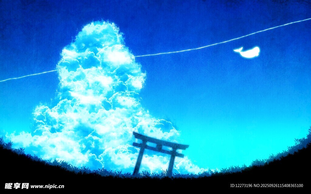 梦幻蓝调夜空下的树与电线