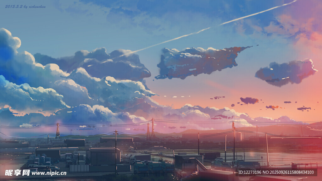 梦幻天空下的城市景观