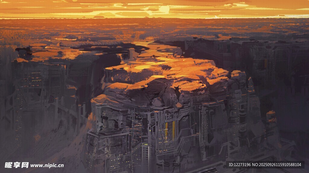 城市黄昏天际线壮丽景观
