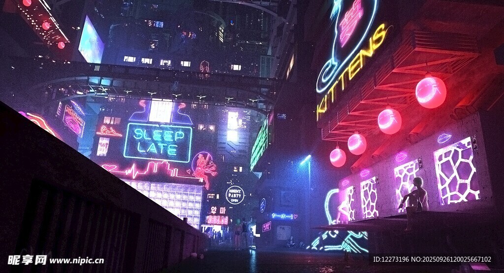 繁华都市夜景霓虹闪烁