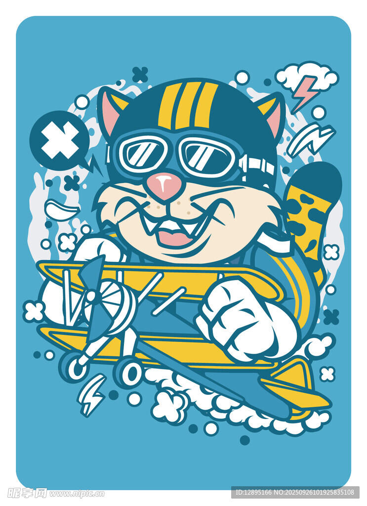 卡通猫咪飞行冒险插画