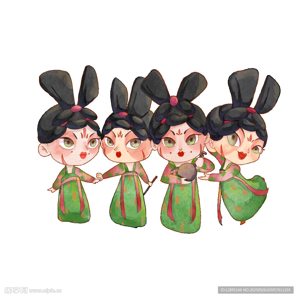 四个卡通古装小女孩形象