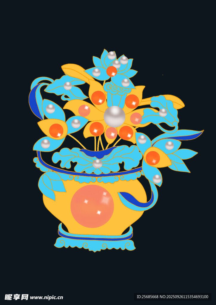 传统发簪点翠纸风花瓶花卉图案