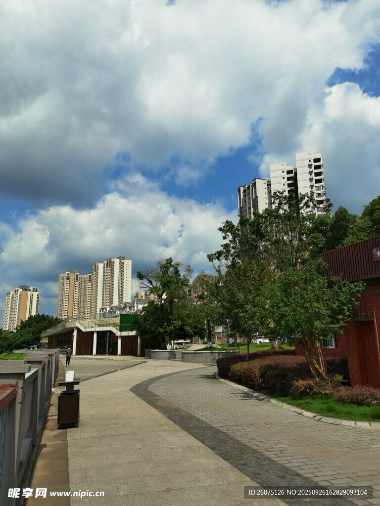 城市中宁静的步道景观