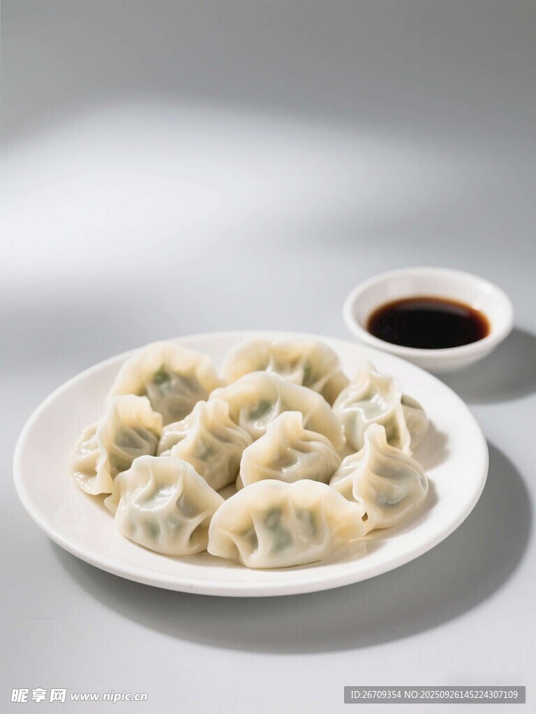 一盘美味饺子配蘸料