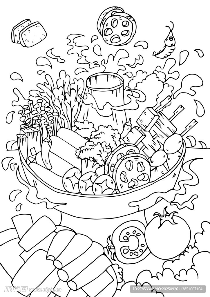 蔬菜大集合黑白插画图