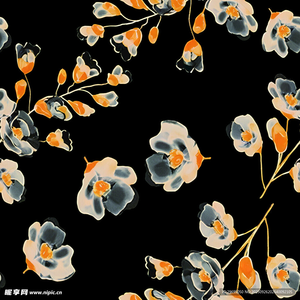 黑色底花卉图案纹理