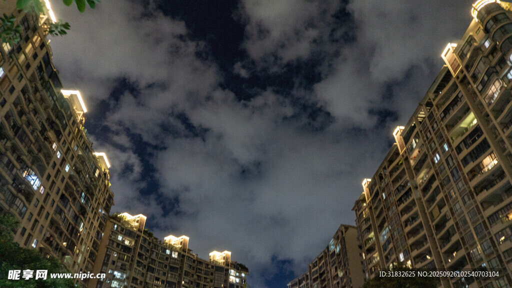 仰望城市夜空下的高楼