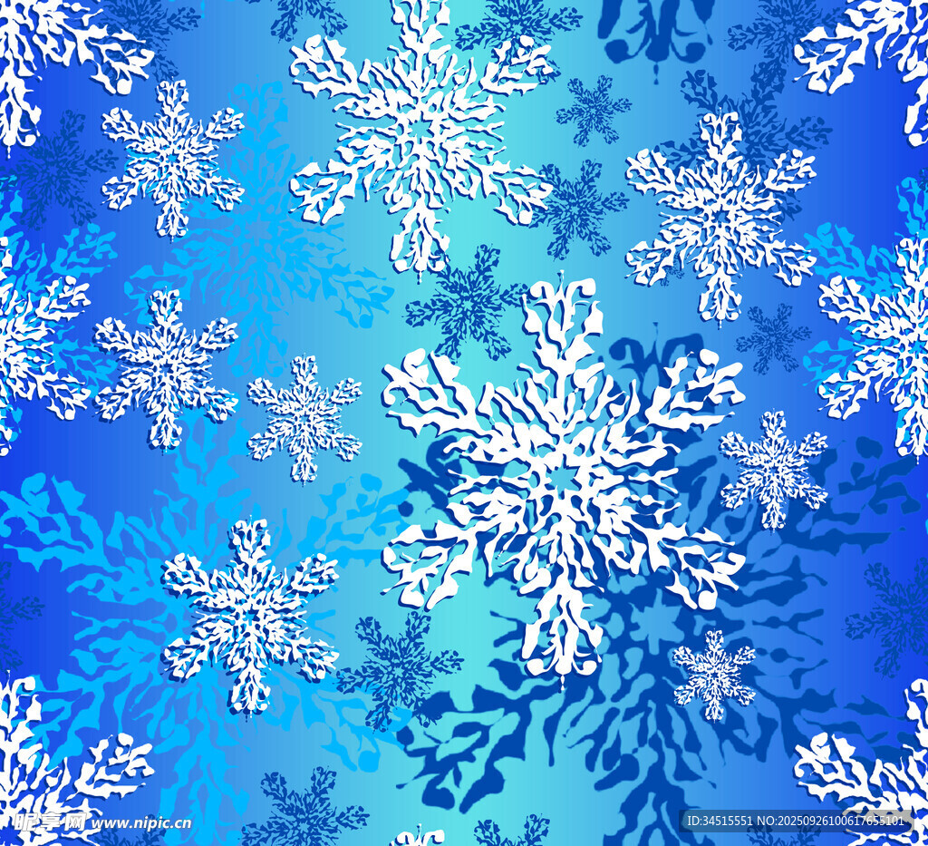蓝色背景雪花图案设计