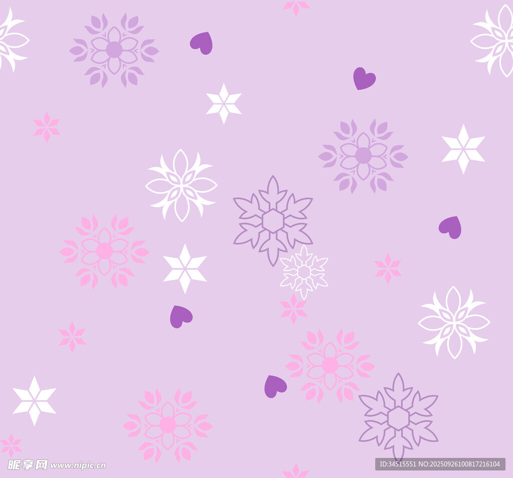 淡紫色雪花爱心图案背景