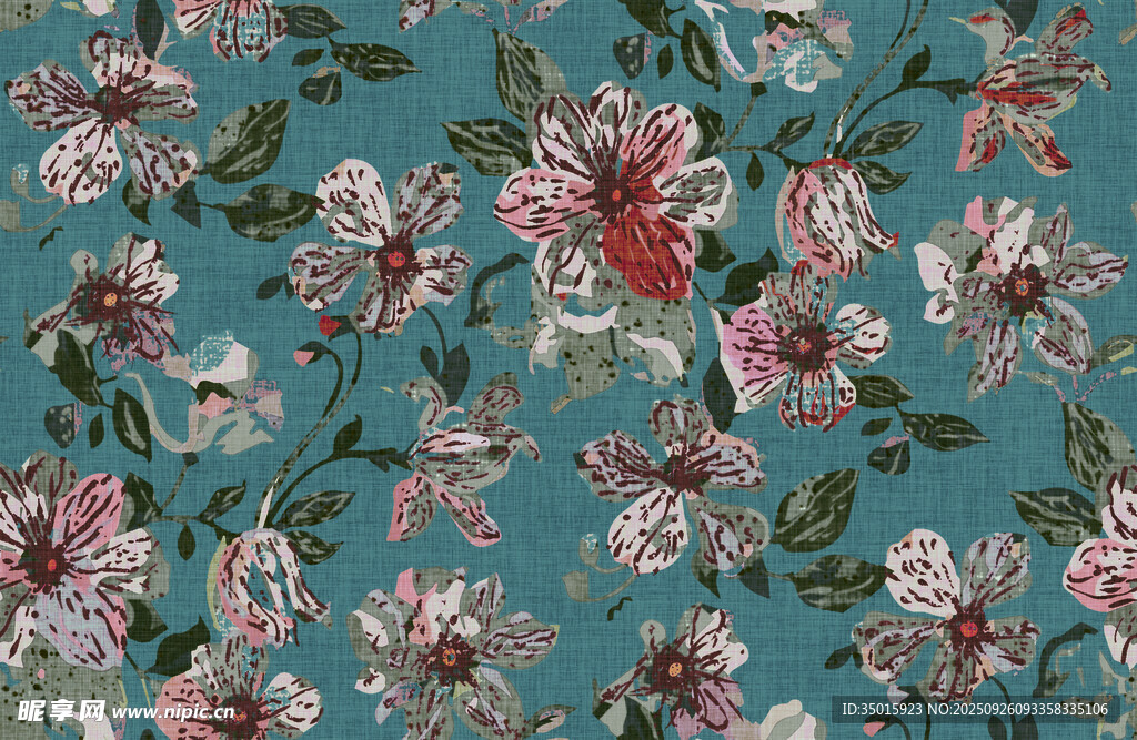 蓝底花卉图案纹理