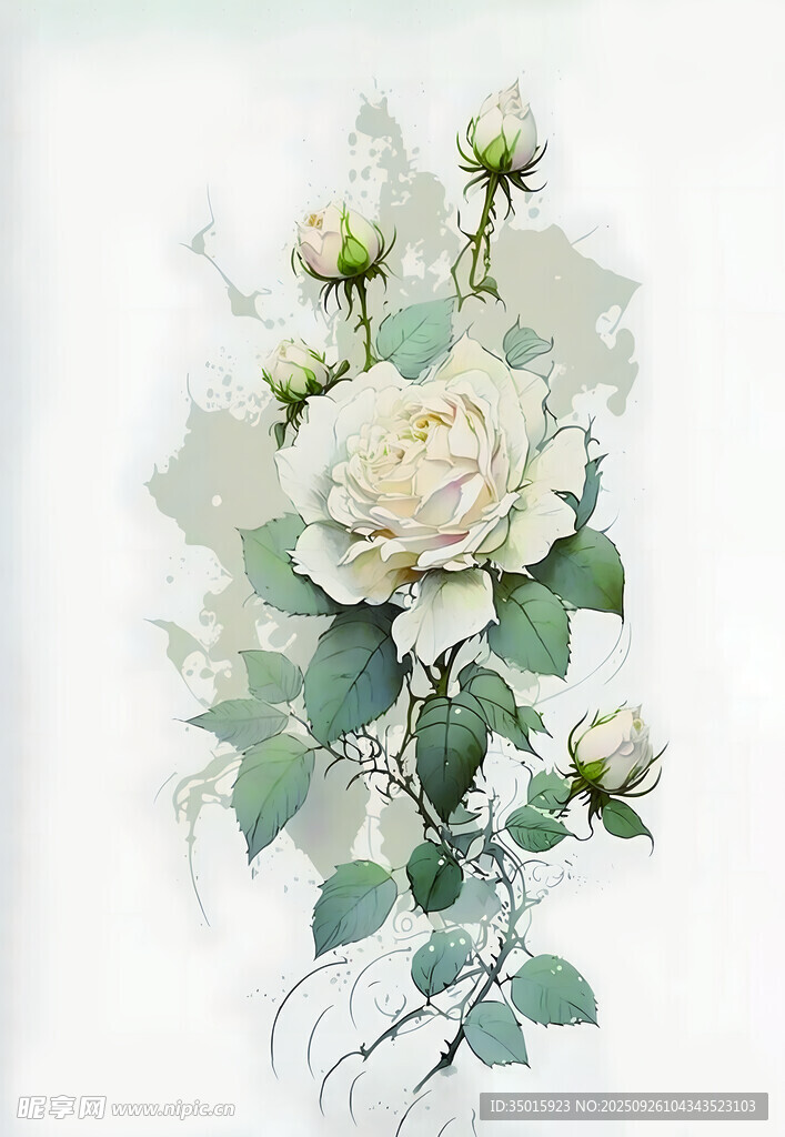 白色花卉绿植装饰插画