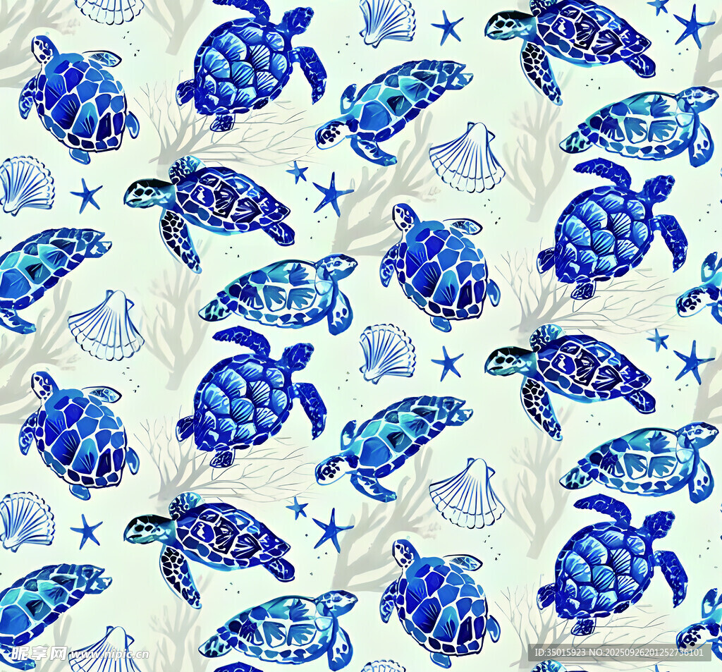 蓝海龟贝壳海洋风图案