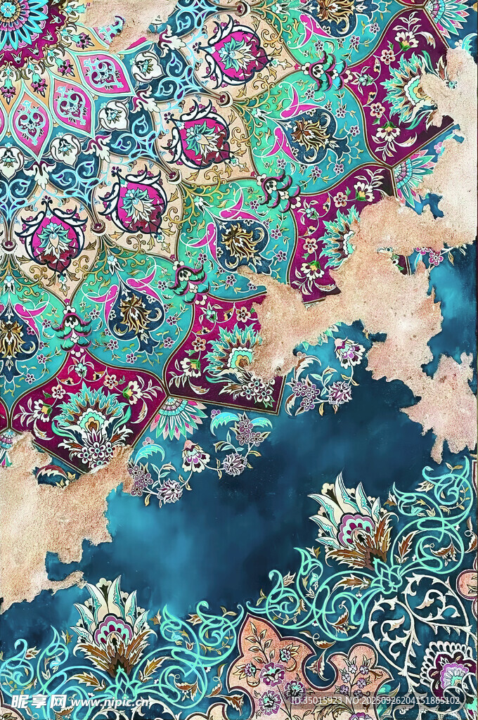 多彩民族风花纹织物图案
