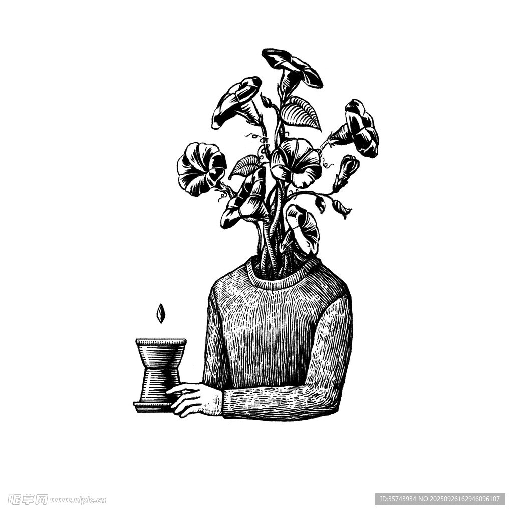 花头人身像手持小瓶