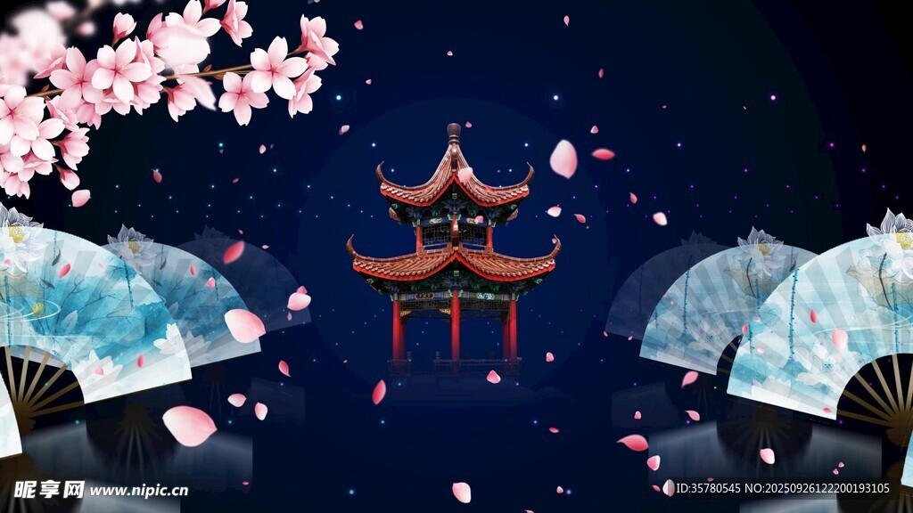 日式夜景中的古风建筑