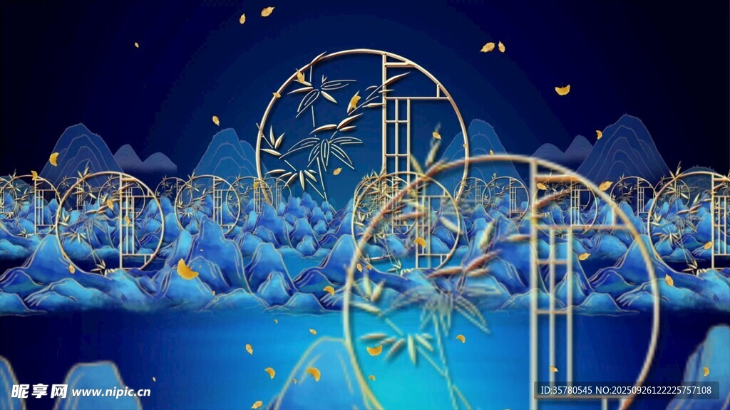 梦幻星空下的金色几何景观