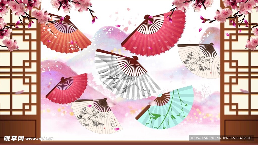 古风折扇与灵动小兔画面