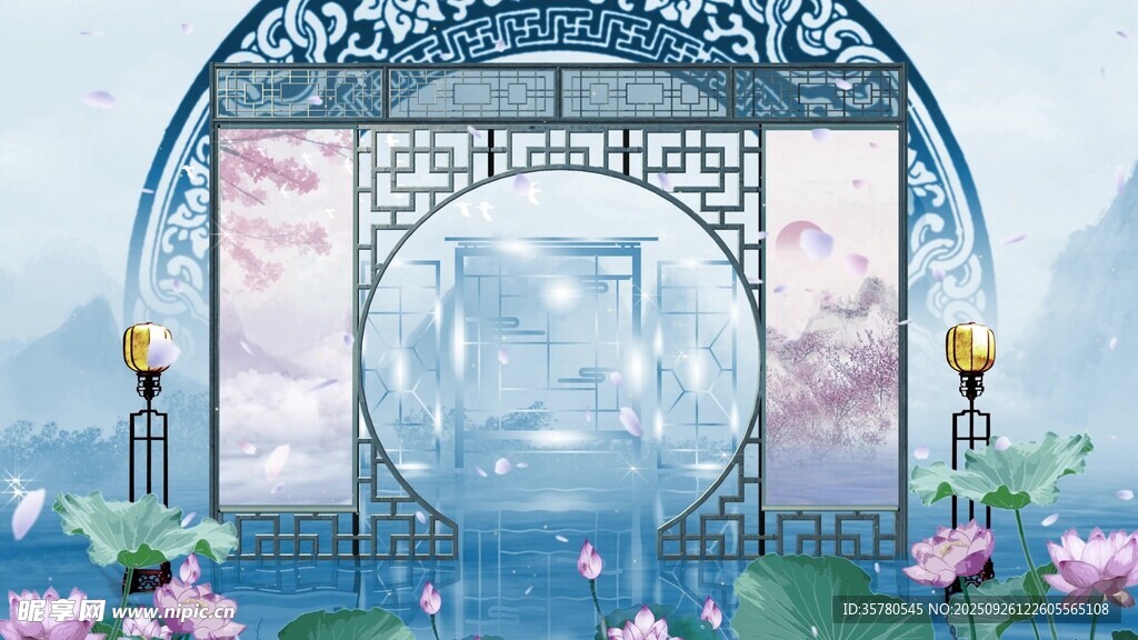 梦幻中式拱门庭院景观