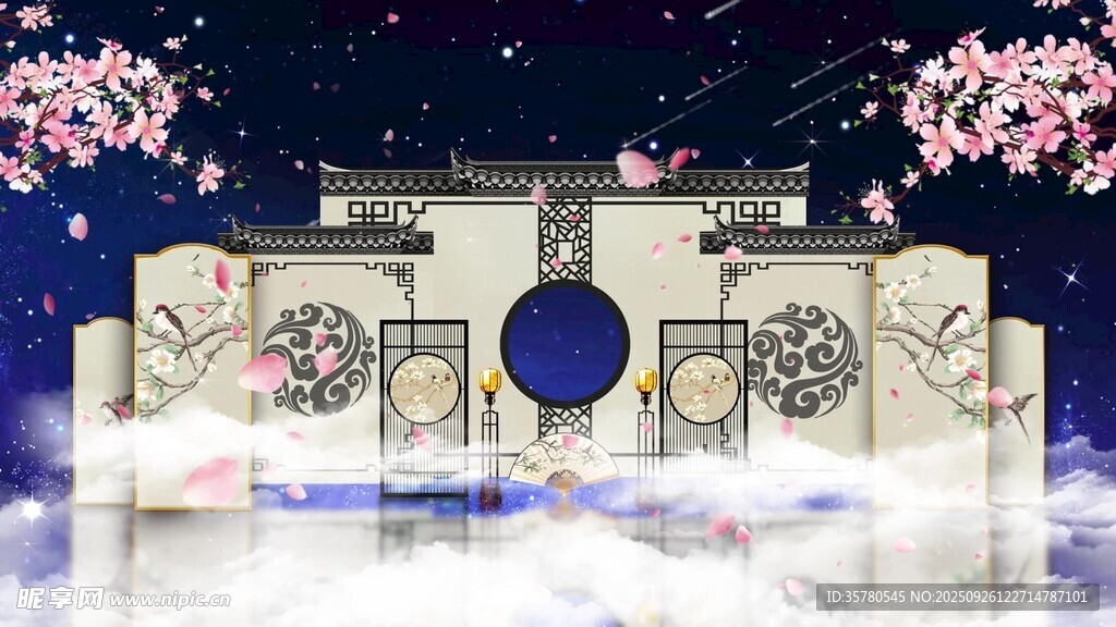 中式梦幻庭院夜景图