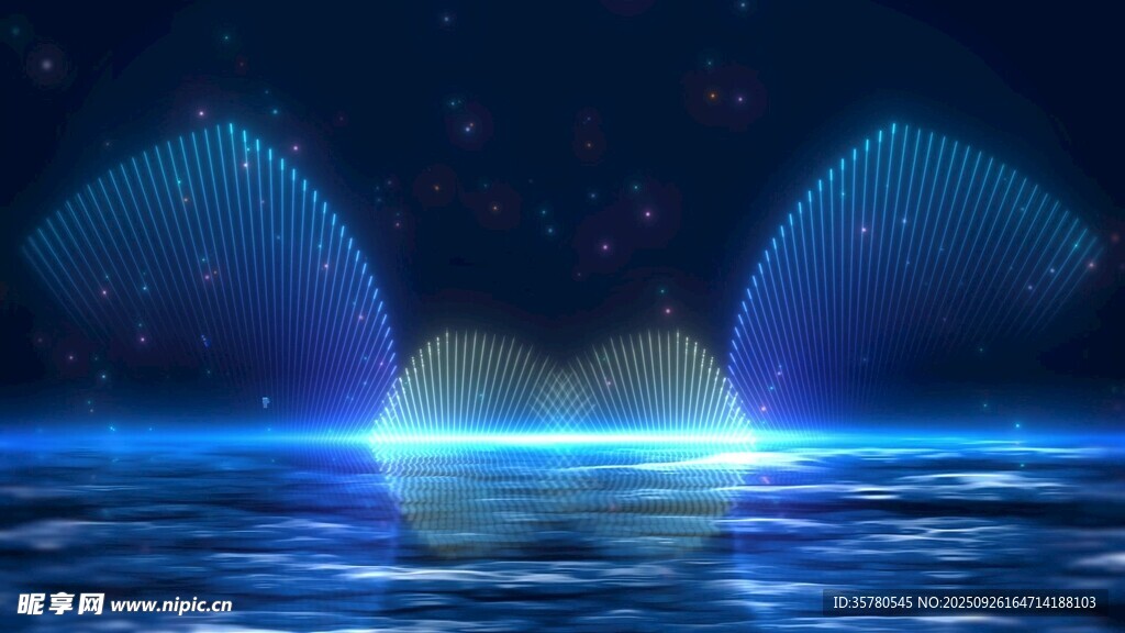 梦幻蓝色光影海洋夜景