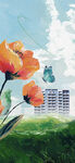 田园中的绚烂花朵与建筑