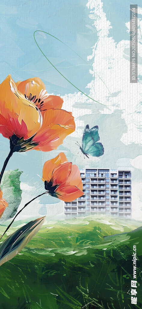 田园中的绚烂花朵与建筑