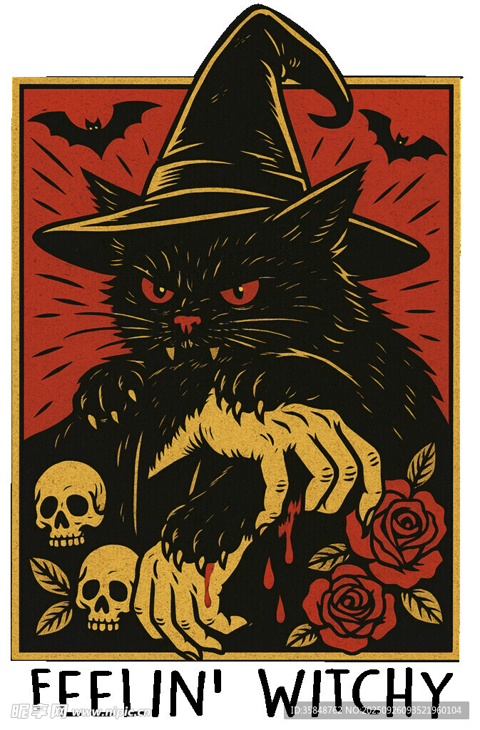 女巫黑猫插画神秘氛围浓
