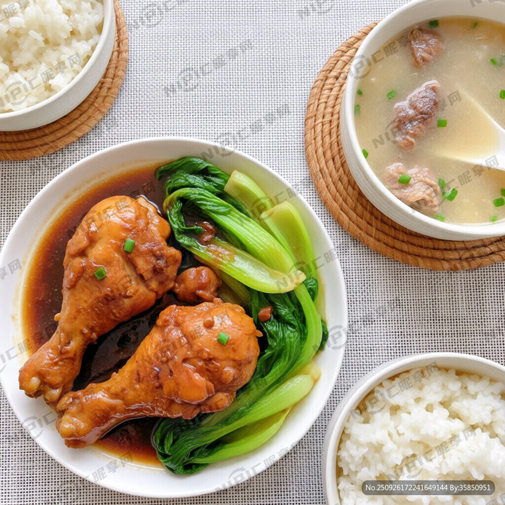 卤鸡腿、一荤一素、汤、主食