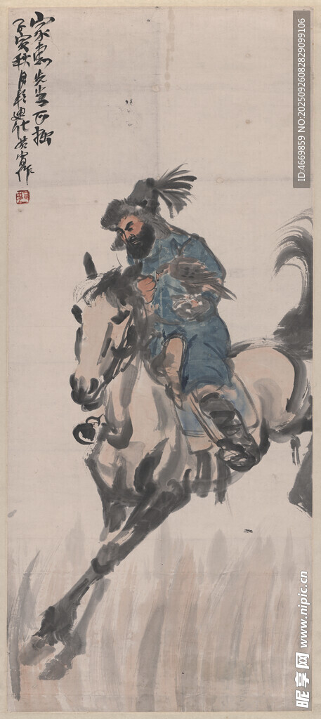骑马人物国画