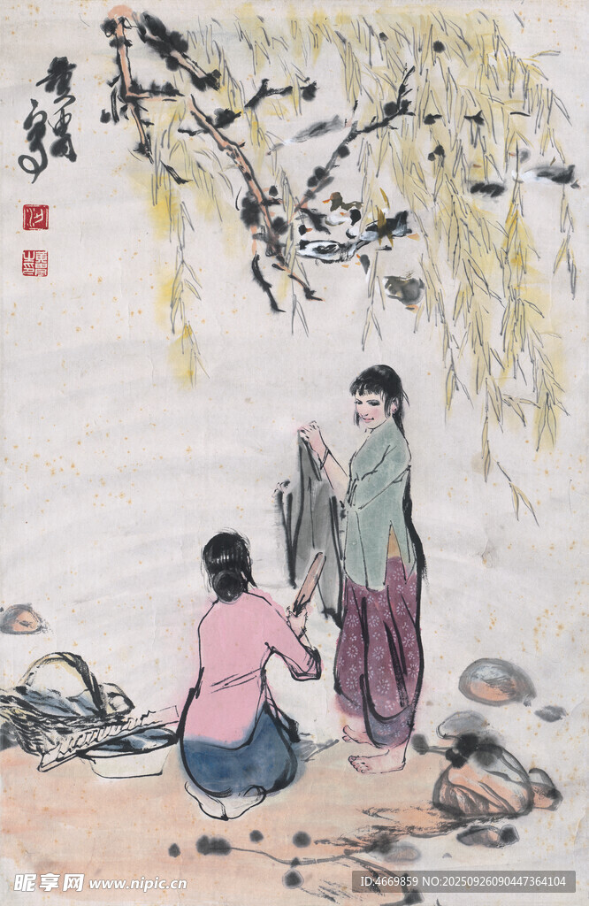 古人溪边交流图