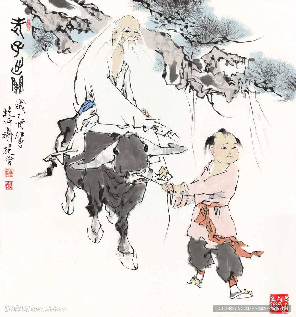 牧童与老者骑牛图