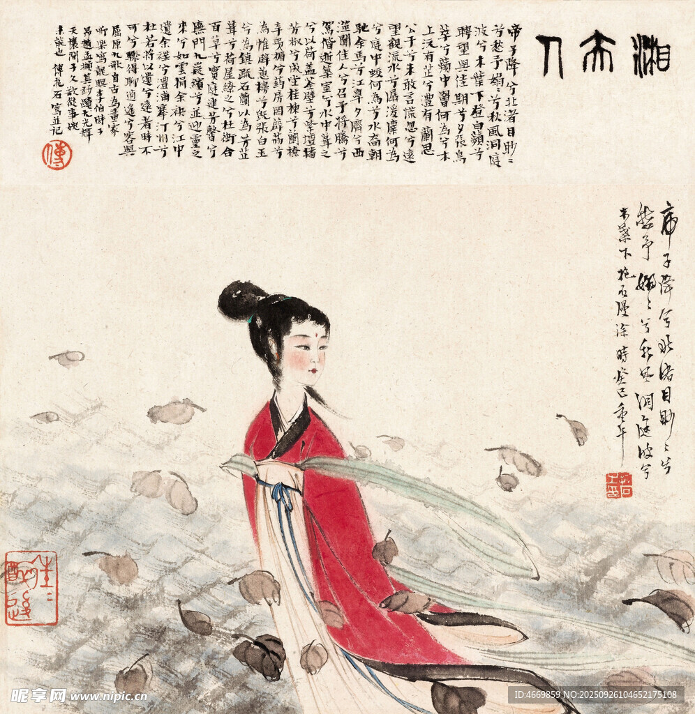 古风红衣女子临水而立