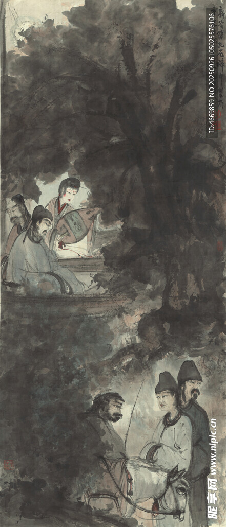 乡村河畔劳作场景