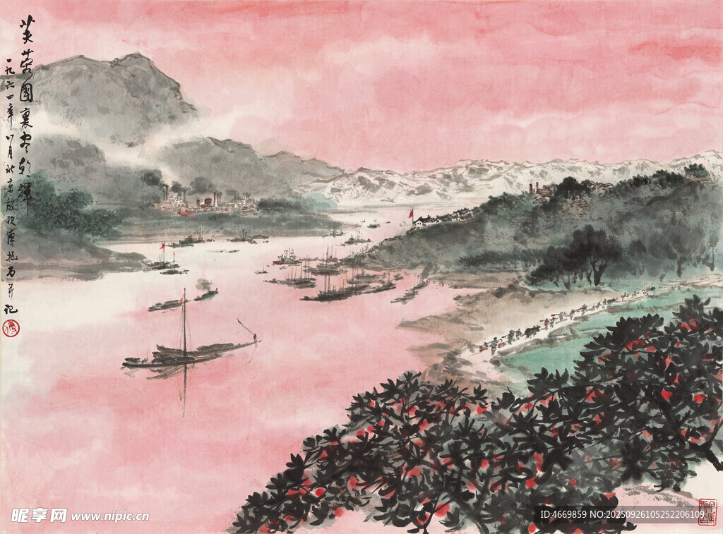 水墨山水间的诗意江景