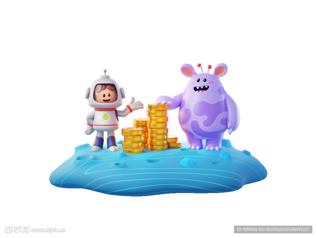 宇航员与紫色生物在星球